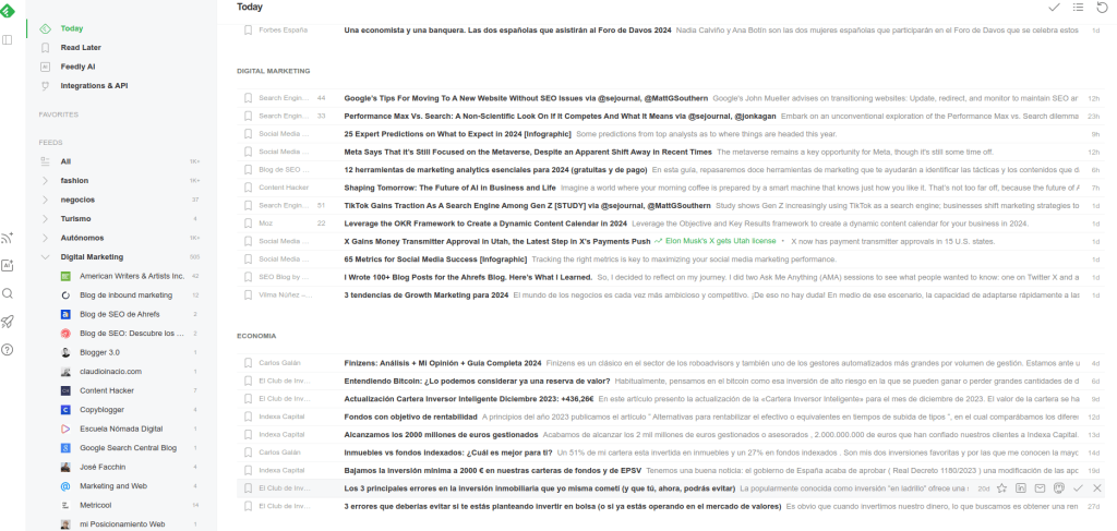 Herramienta Feedly para generar ideas