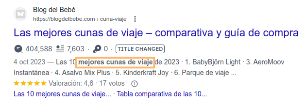 Ejemplo de una metadescripción bien estructurada