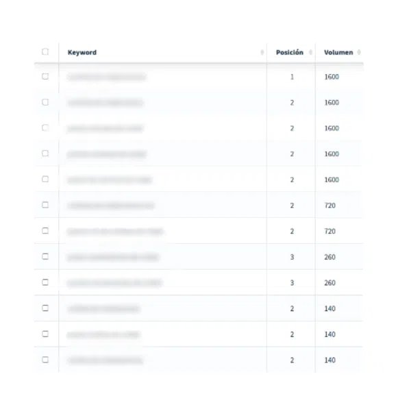 Tabla de keywords posicionadas